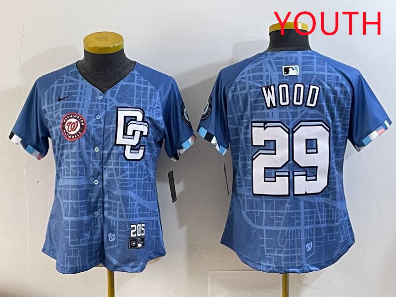 Youth Washington Nationals #29 Wood Blue Joint Name 2025 Nike MLB Jersey style 5->youth mlb jersey->Youth Jersey